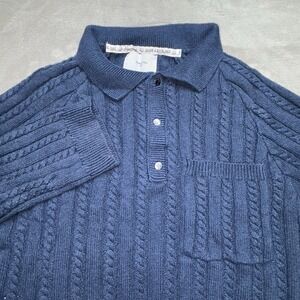 Percival Knit Polo Sweater Mens XL Blue Cable Knit Long Sleeve Textured Cotton